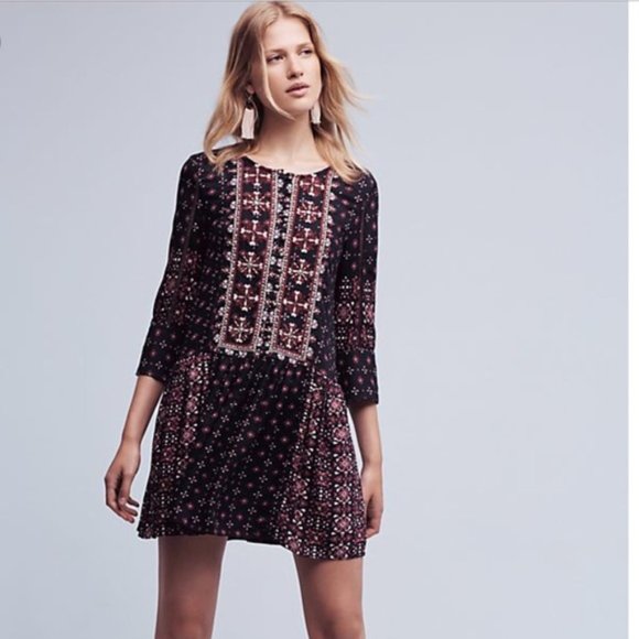 Anthropologie Starry Black and Pink Mini Dress - Picture 1 of 11